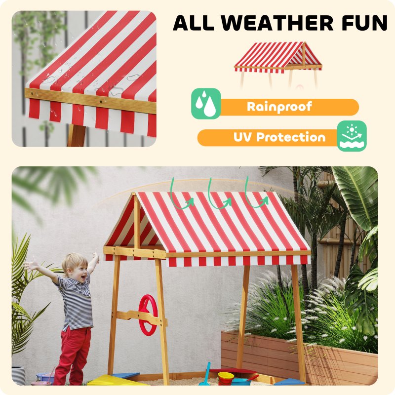 AIYAPLAY Wooden Kids Sandpit, Boat Sandbox with Canopy, Seats, Rudder & Non-woven Fabric Bottom Liner, Outdoor Sand Pit for Children 3-8 Years, for Garden, Grass, Beach, Yellow