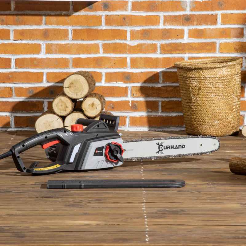 DURHAND 1600W Electric Chainsaw with 40cm Guide Bar, Power Saw to Cut Wood with Double Brake, Tool-Free Chain Tensioning and Chain