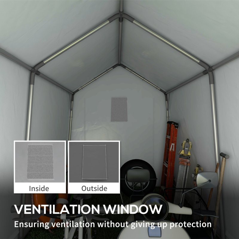 Outsunny 2.1 x 3.6 (m) Garden Storage Tent, Portable Shed with Heavy Duty Galvanised Steel Frame, Ventilation Window, Roll-up Zipper Door, for Bike, Motorbike, Garden Tools, Dark Grey