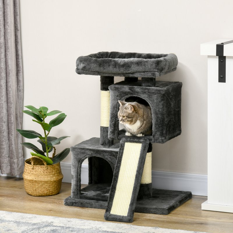 PawHut Cat Tree for Indoor Cats 83cm Cat Scratching Post Scratch Board Kitten Tower Climbing Frame Black