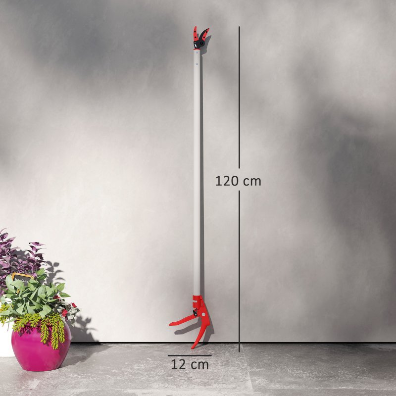 Outsunny 120 cm Tree Pruner, Tree Lopper Long Reach, Lightweight & Strong, Long Reach Tree Trimmer with Aluminium Pole for Fruit Picking and Pruning