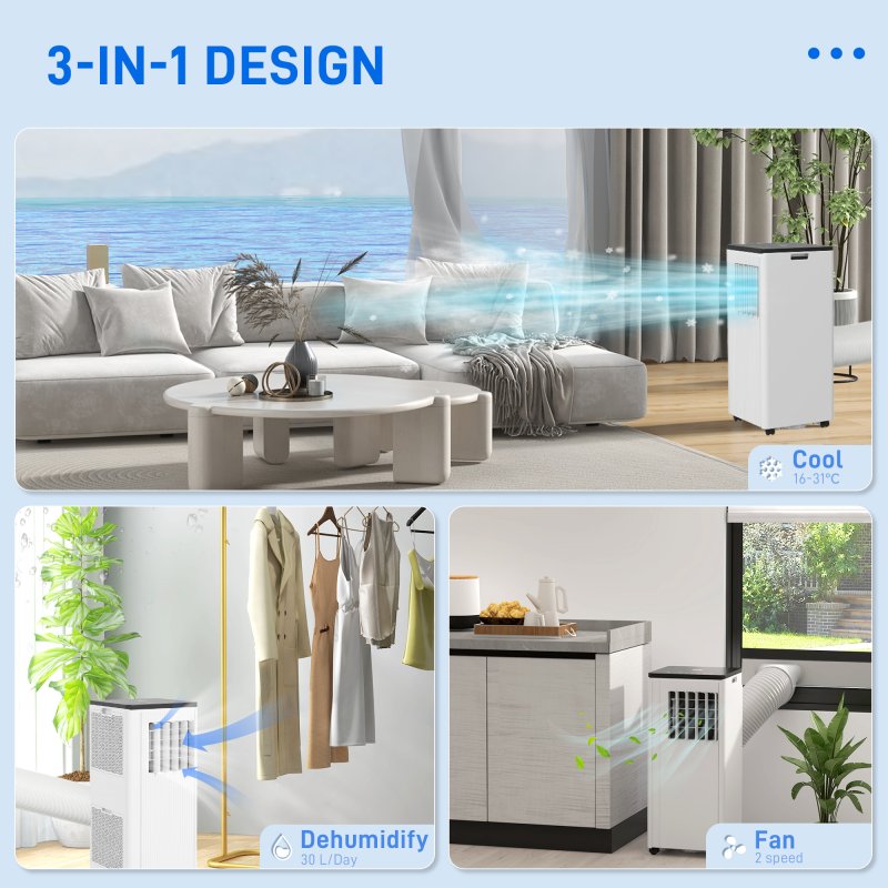 HOMCOM 7000 BTU Air Conditioning Unit, Smart Home WiFi App Compatible, 3-in-1 Portable Air Conditioner, Dehumidifier, Cooling Fan with 24H Timer, Remote, LED Display, 2 Speeds, Window Kit, 15m²
