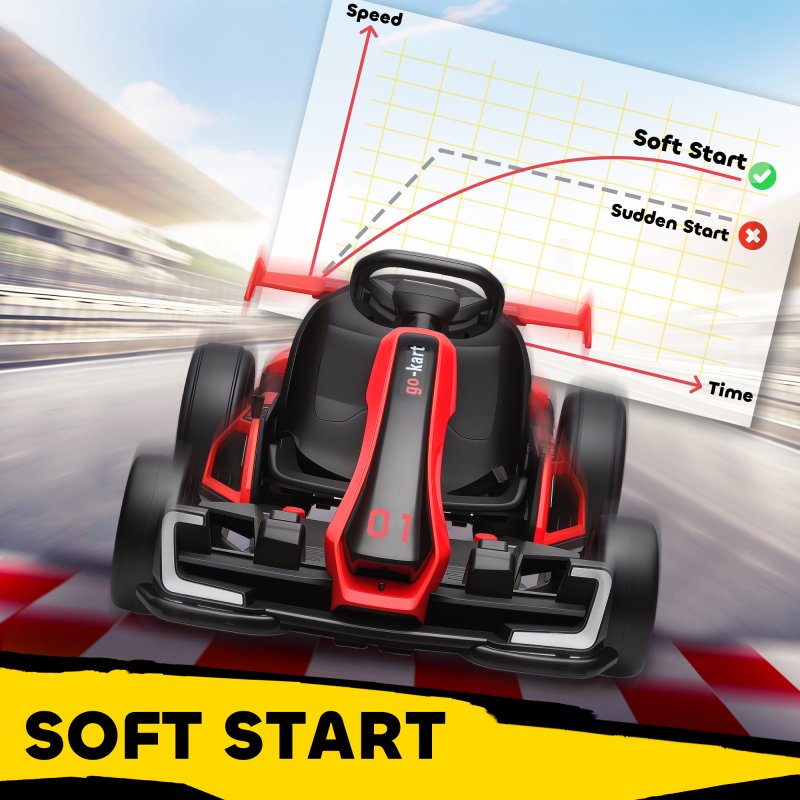 HOMCOM 24V Electric Go Kart for Kids, Ride On Racing Kart with Adjustable Seat, Battery Powered Drifting Ride On Car with Music, Light, Slow Start, Button Start, Horn, for 6-12 Years, Red