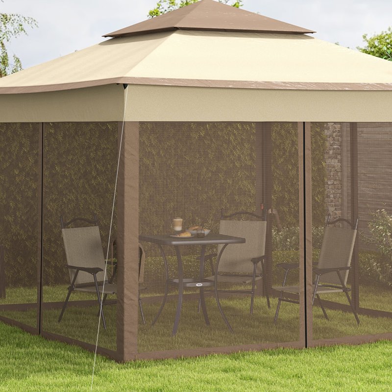 Outsunny 3 x 3(m) Pop Up Gazebo, Marquee Party Tent with Double Tier Roof, Netting and Carry Bag, Event Shelter for Outdoor Patio, Khaki