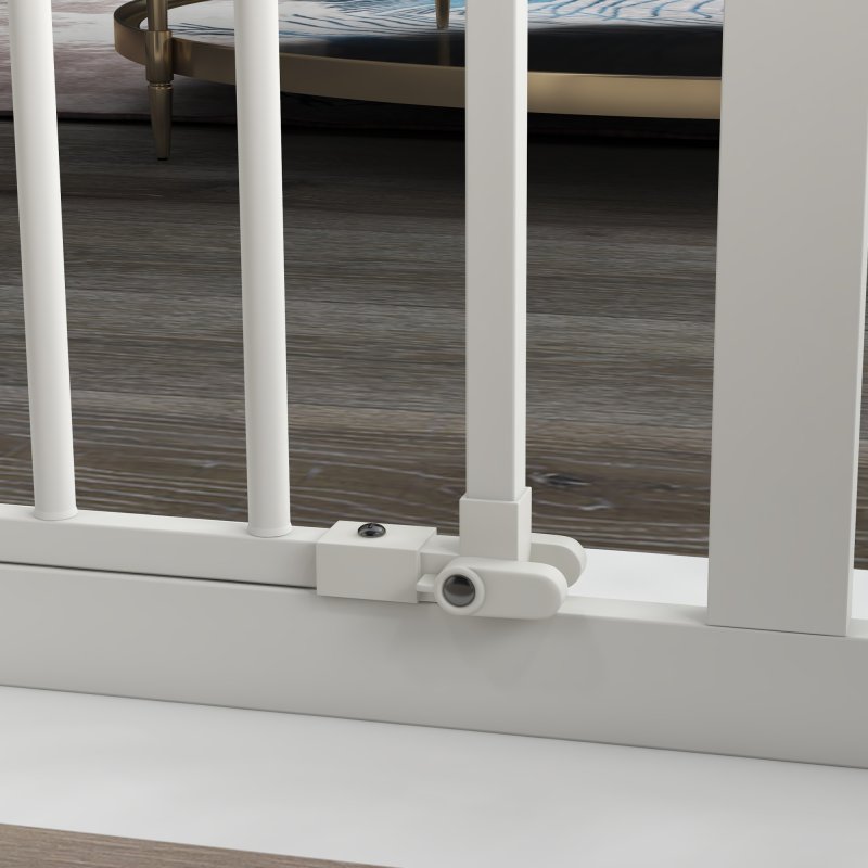 PawHut Dog Gate Stair Gate Pressure Fit Pets Barrier Auto Close for Doorway Hallway, 74-94cm Wide Adjustable, White