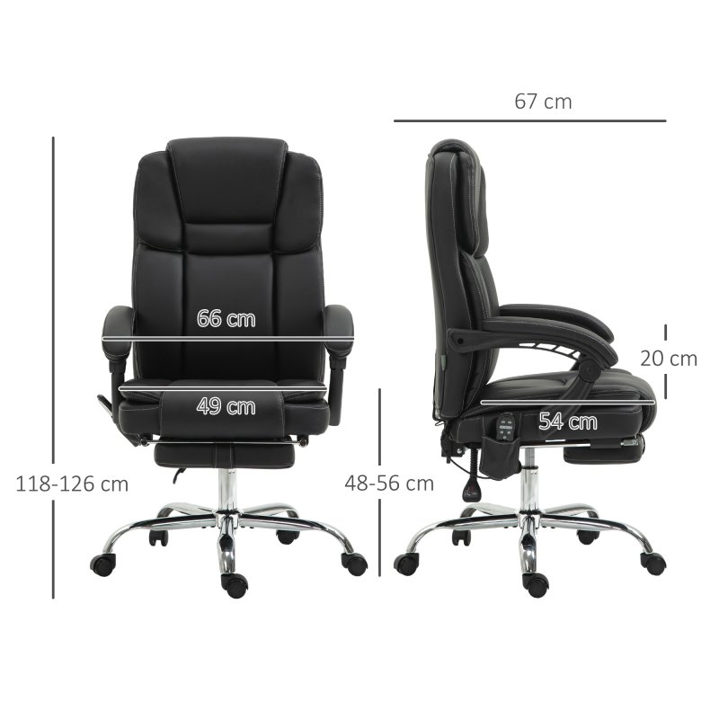 Vinsetto Office Chair with 6-point Vibration Massage and Heat, PU Leather High Back Recliner Desk Chair with Adjustable Height, Armrest, Footrest for Home, Black