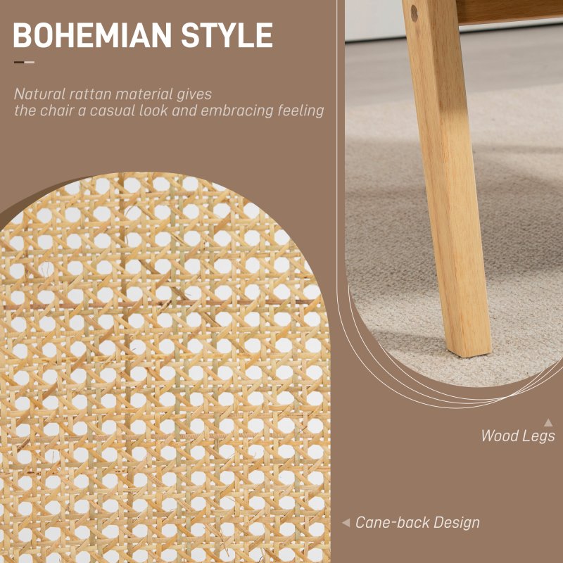 HOMCOM Armchair, Fabric Accent Chair with Rattan Back, Rubber Wood Frame and Padded Seat Cushion for Living Room, Bedroom, Home Office, Cream White Finish