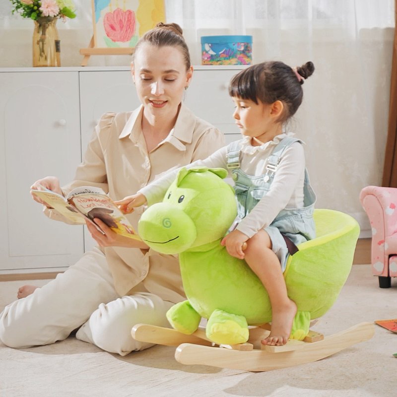 HOMCOM Kids Rocking Horse, Plush Ride-On Dinosaur Seat w/ Safety Belt, 32 Songs, Ride-On Horses Toy, for Ages 18+ Months - Green