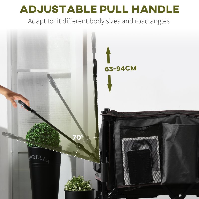 Outsunny Folding Garden Trolley, Cargo Traile on Wheels, Collapsible Camping Trolley, Outdoor Utility Wagon with Steel Frame and Oxford Fabric, Dark Grey