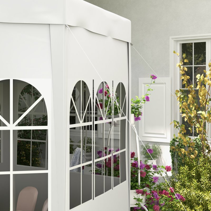 Outsunny 4m Hexagonal Gazebo Canopy Party Tent with 6 Removable Side Walls for Outdoor Event with Windows and Doors, White
