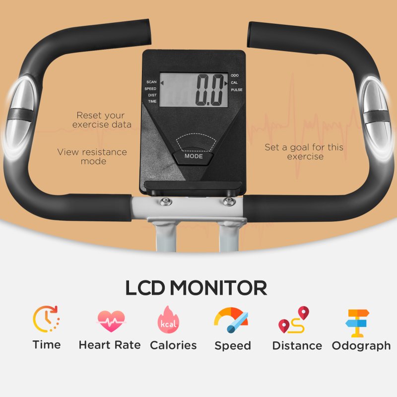 SPORTNOW Folding Exercise Bike, Quiet Stationary Bike with 8-Level Magnetic Resistance, Heart-Rate Sensor, Adjustable Seat and Wheels for Home Gym Workout, Black and White