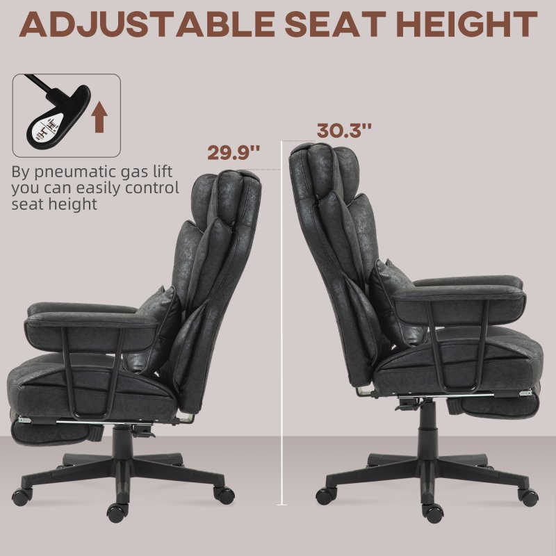 HOMCOM Office Chair, Ergonomic Desk Chair with Foot Rest, Lumbar Support, Reclining Function and Wide Seat, Height-Adjustable High Back Swivel Rolling for Home Office, Support up to 180 kg, Black