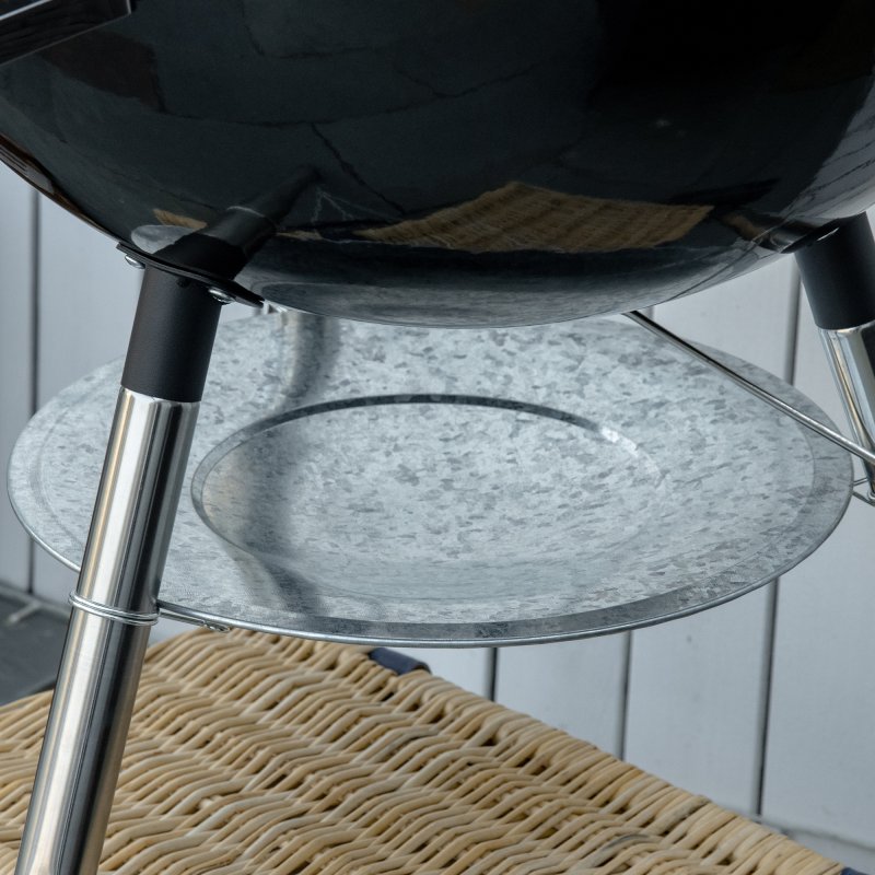 Outsunny Portable Kettle Charcoal Grill BBQ Smoker with Cover, Outdoor Round Barbecue with Lid, Thermometer, Turner, Knife, Clip, Storage Shelf, & Wheels for Party Patio Garden
