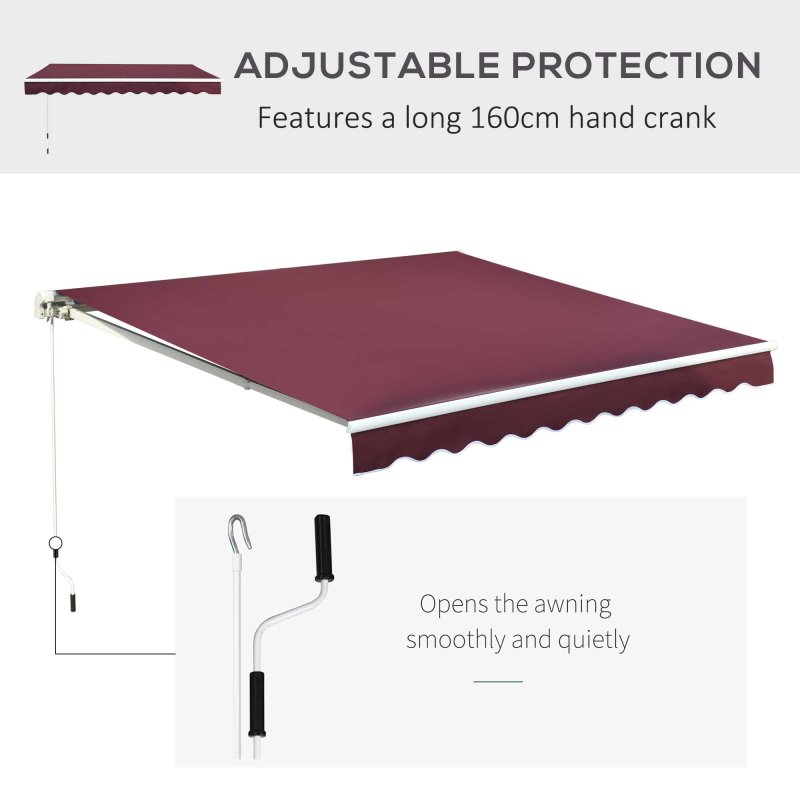 Outsunny 3 x 2.5m Garden Patio Manual Awning Canopy Sun Shade Shelter with Winding Handle Retractable Handle Red