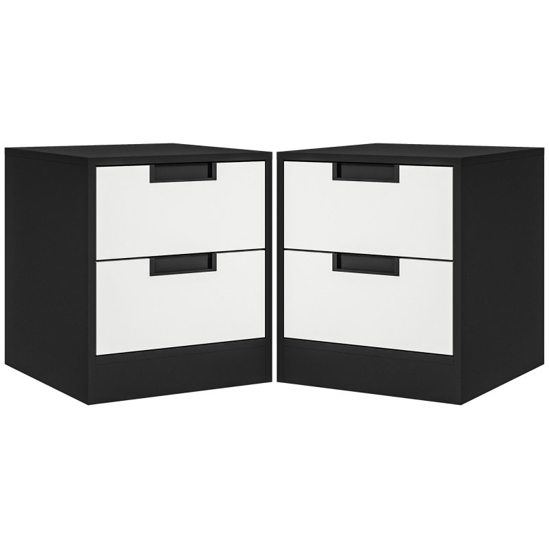 HOMCOM Bedside Tables Set of 2, Nightstands with 2 Drawers, Modern Bedside Cabinets with Storage for Bedroom, Living Room, White and Black