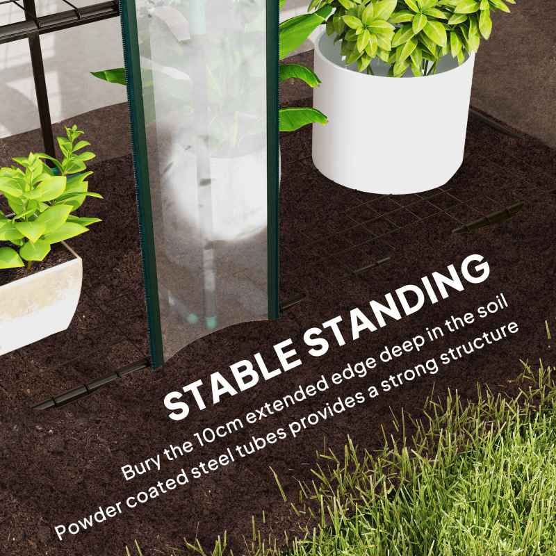 Outsunny 3 Tier Lean-to Mini Greenhouse with Reinforced Plastic Cover, Portable Indoor Outdoor Green House with 3 Roll-up Doors and 9 Wire Shelves, 151H x 215W x 46Dcm, Clear