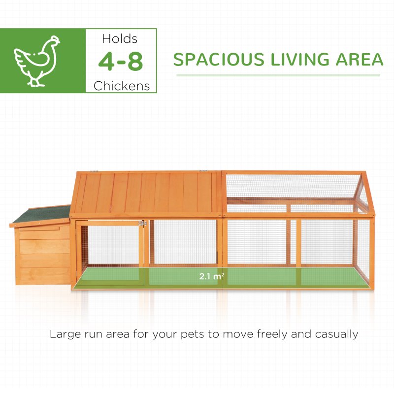 PawHut Chicken Run, Wooden Chicken Coop with Nesting Box, Openable Roof for 4-8 Chickens, Rabbits, Ducks, for Garden - Orange