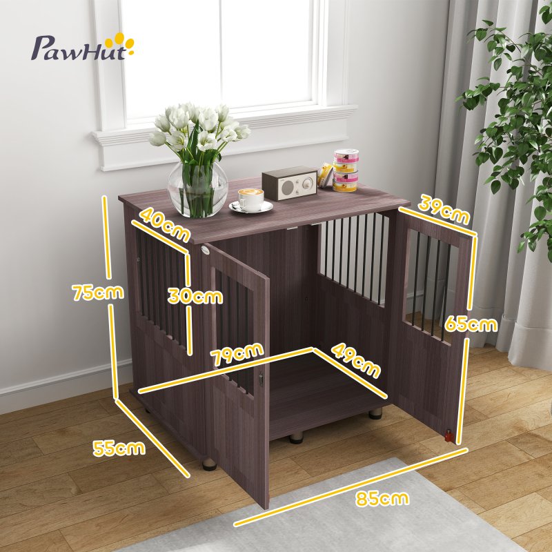 PawHut Dog Crate Furniture End Table, Pet Kennel for Small and Medium Dogs with Magnetic Door Indoor Animal Cage, Purple, 85 x 55 x 75 cm