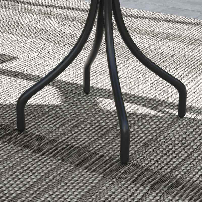 Outsunny ??66cm Garden Side Table, Round Bistro Coffee Table, Outdoor Patio Table with Steel Frame and Slat Tabletop for Balcony and Porch, Grey Wood Grain