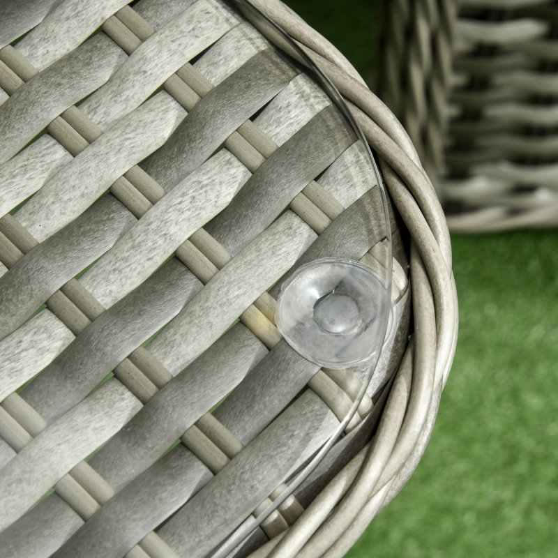 Outsunny 4 Pieces Rattan Garden Furniture Set, Round Wicker Garden Sofa Set with Loveseat, Armchairs and Glass Top Table, Outdoor Conservatory Furniture with Cushions for Patio, Balcony, Grey