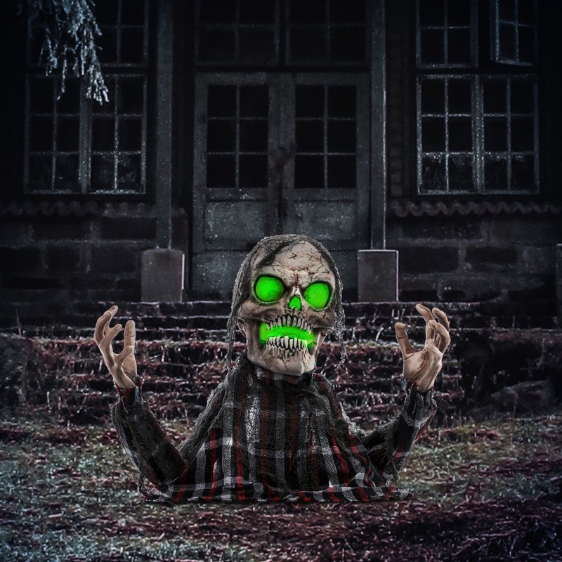 HOMCOM 70cm Groundbreaker Skeleton Outdoor Halloween Decoration, Halloween Animatronic with Sound Activated, Light Up Eyes, Sound Effects, Animated Prop for Haunted House