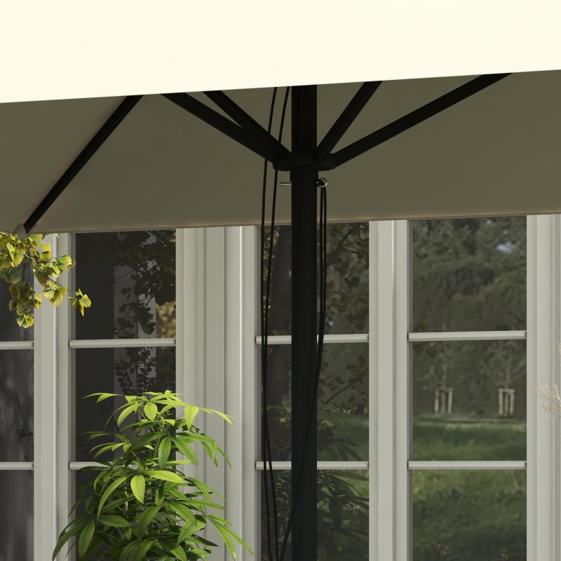 Outsunny 2M Garden Parasol Umbrella with Vent, Sun Shade Canopy with 4 Ribs, Piping Side, Umbrella for Garden Table, Balcony and Outdoor, Beige