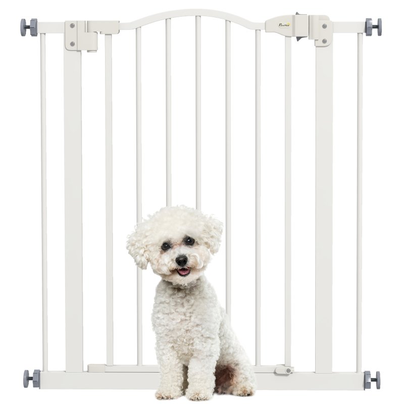 PawHut Pressure Fit Dog Stair Gate No Drilling Safety Gate Auto Close for Doorways, Hallways, 74-80cm Adjustable, 78cm Tall, White