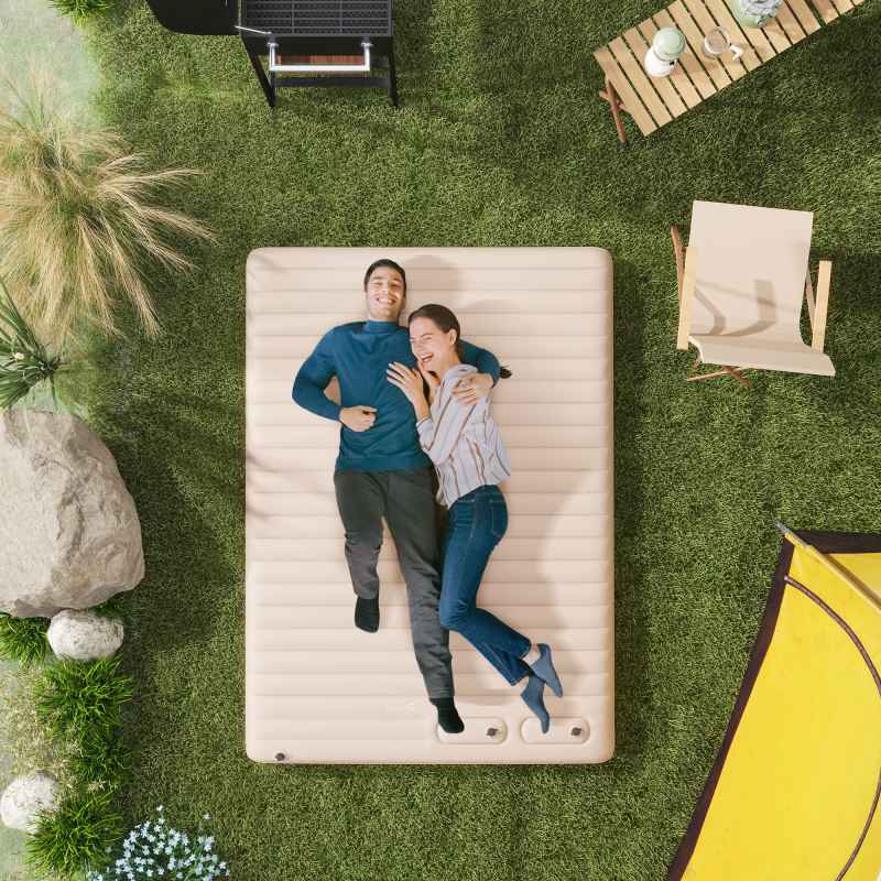 Outsunny Double Air Bed with Foot Pump and Carry Bag, Inflatable Mattress for Guest, Camping, Travel, 195 x 140 x 10cm, White