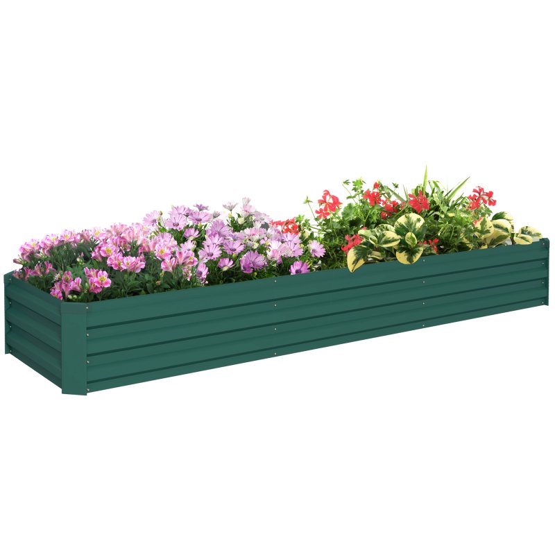 Outsunny Galvanised Raised Bed for Garden, Rectangular Outdoor Elevated Planter Box with Safety Edging and Open Bottom for Growing Flowers, Herbs and Vegetables, 240 x 60 cm, Green