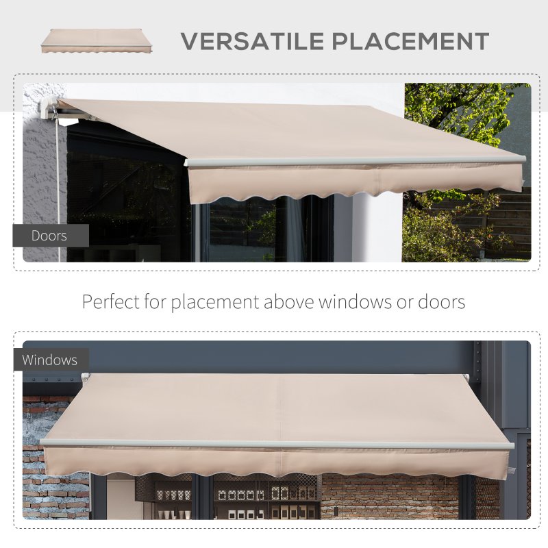 Outsunny 4x2.5m Retractable Manual Awning Window Door Sun Shade Canopy with Fittings and Crank Handle Beige