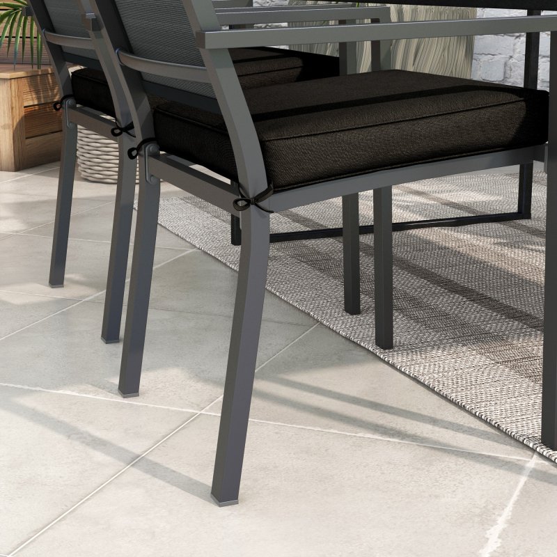 Outsunny Set of 4 Outdoor Seat Cushions with Ties, Water Repellent Seat Pads for Garden Patio Kitchen Office Chairs, Black