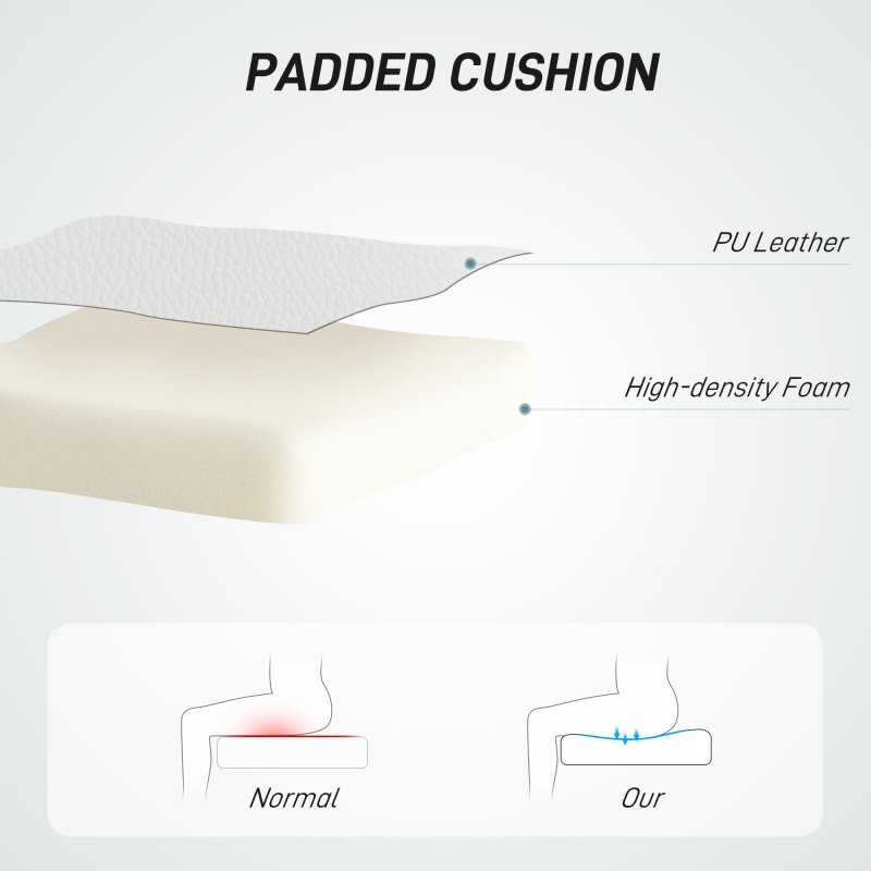 HOMCOM PU Leather Armless Office Chair, Modern Vanity Computer Swivel Chair with Rolling Wheels and Adjustable Height for Home Study, Bedroom, White