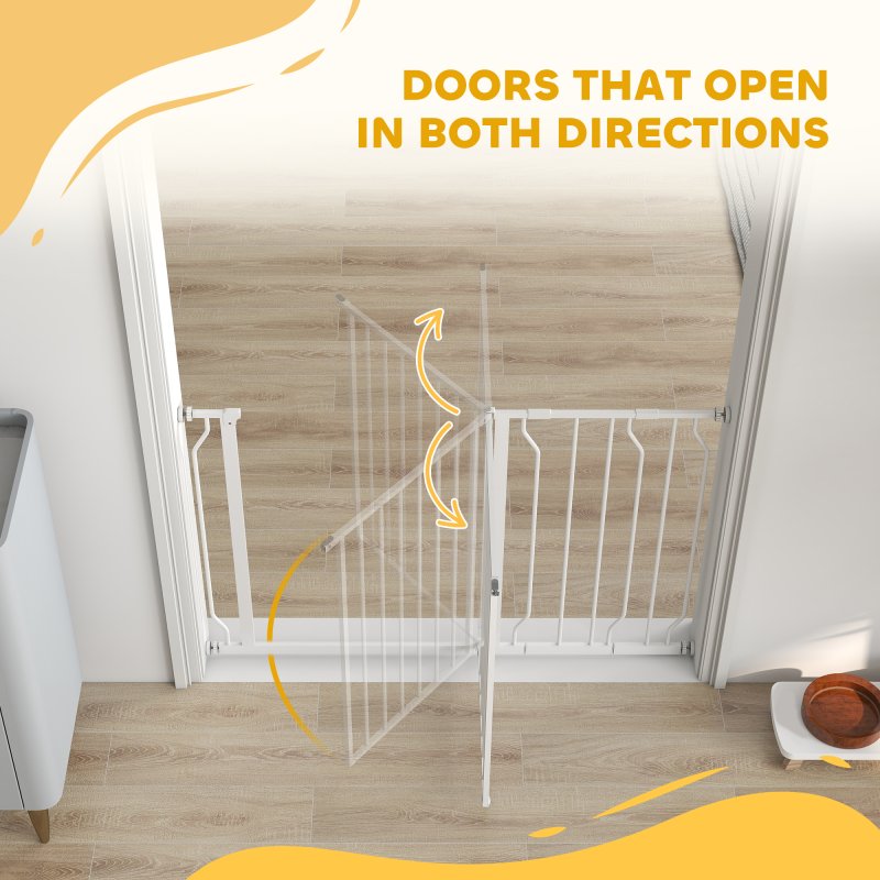 PawHut Dog Gate Wide Stair Gate w/ Door Pressure Fit Pets Barrier for Doorway, Hallway, 76H x 75-115W cm - White