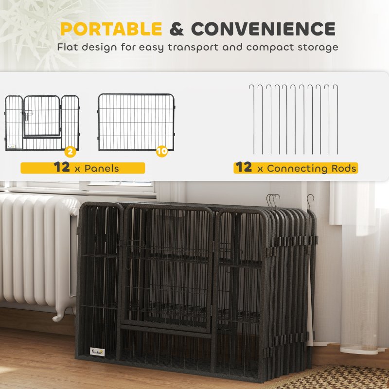 PawHut Dog Pen 12 Panels Puppy Pen Heavy Duty Pet Playpen for Indoor Outdoor for Dogs, Rabbits, Ducks 60cm High