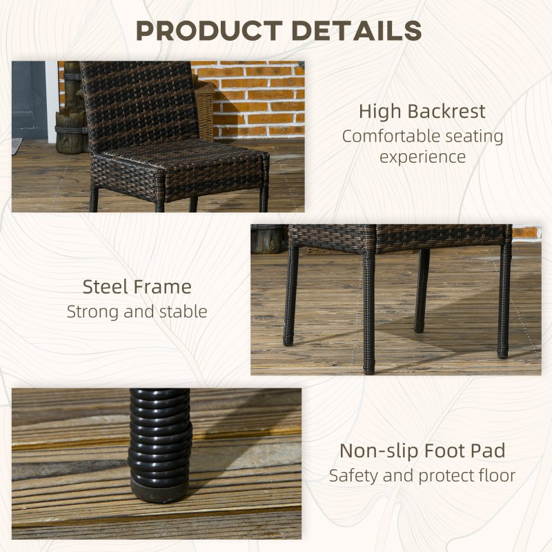 Outsunny 2 Pieces PE Rattan Garden Chairs with Cushion, Patio Wicker Dining Chairs with Backrest for Patio, Deck, Garden, Brown