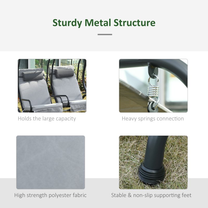 Outsunny Canopy Swing Chair Modern Garden Swing Seat Outdoor Relax Chairs with Removable Cushion, Headrest and Removable Shade Canopy, Grey