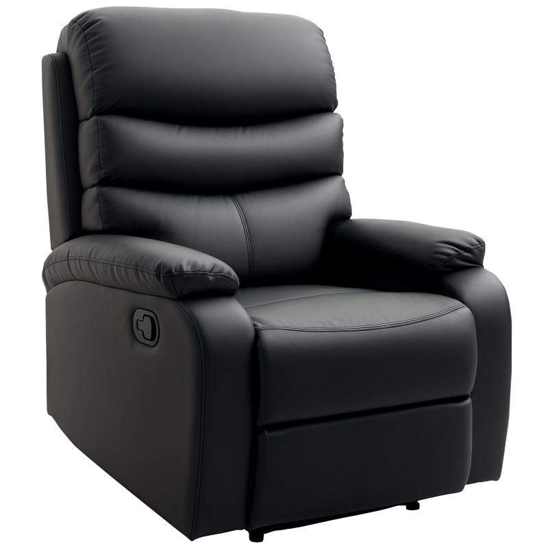 HOMCOM Recliner Armchair, PU Leather Manual Reclining Chair with Adjustable Leg Rest and Backrest, Easy Assembly, Recliner Chair for Living Room, Bedroom, Home Theater, Black
