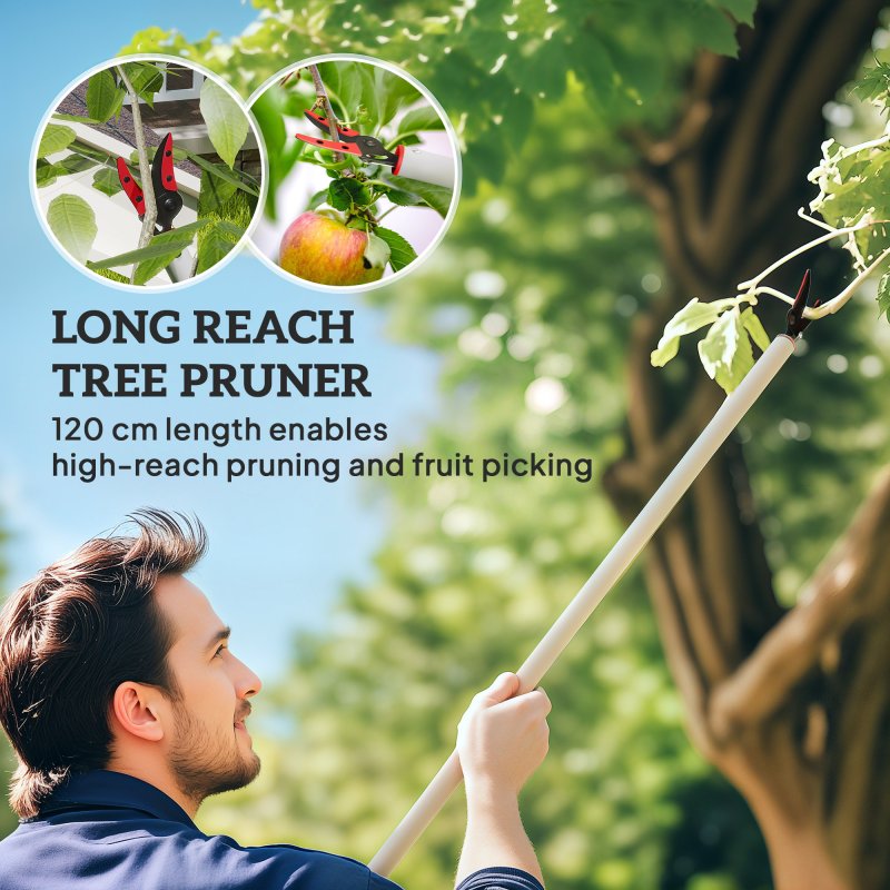 Outsunny 120 cm Tree Pruner, Tree Lopper Long Reach, Lightweight & Strong, Long Reach Tree Trimmer with Aluminium Pole for Fruit Picking and Pruning