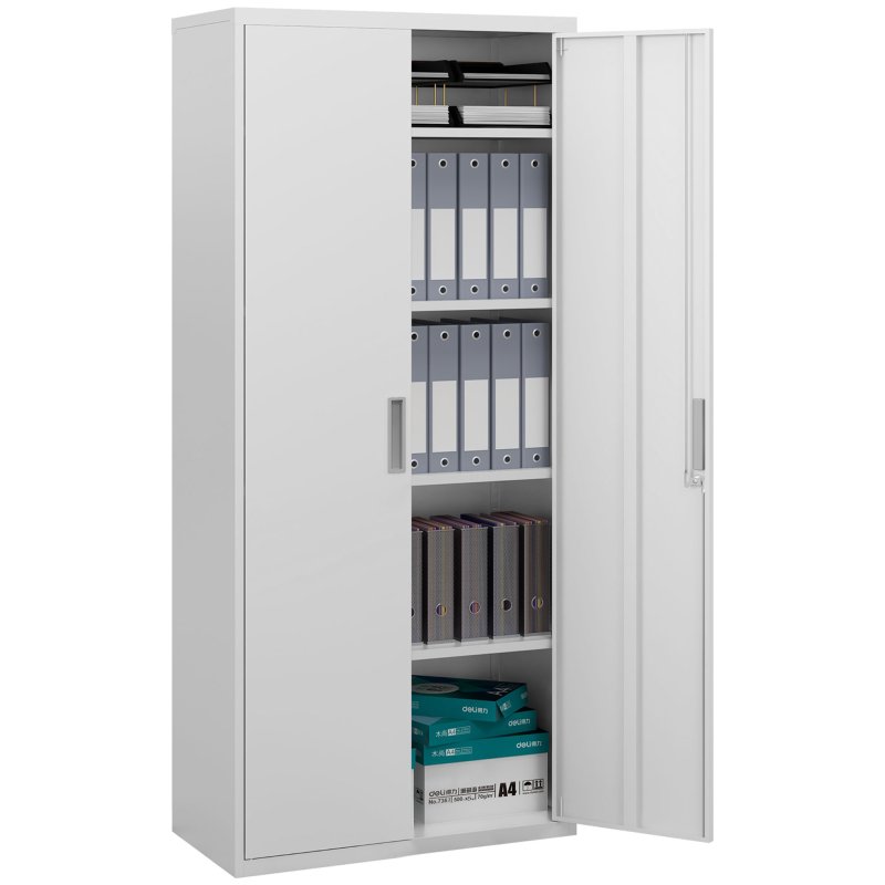 HOMCOM 5-Tier Metal Office Storage Cupboard, Lockable File Cabinet with 2 Doors and 4 Adjustable Shelves, for Home Office, Garage, White