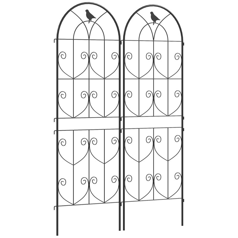 Outsunny Set of 2 Metal Garden Trellis, Decorative Trellis Panels for Climbing Outdoor Plants, Vegetables, Vines, Flowers, 150 x 50 cm, Bird Design