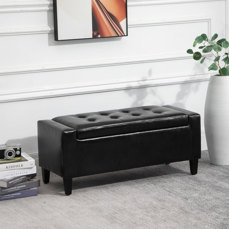 HOMCOM PU Leather Storage Ottoman Bench Storage Chest Tufted Ottoman Cube w/ Flipping Top 92L x 40W x 40H cm