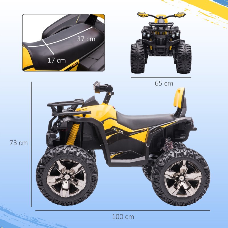 HOMCOM 12V Quad Bike, Battery Powered Ride on ATV with LED Lights, Music, Backrest, Forward, Backward, Electric Vehicle Toy Car for Kids, Yellow
