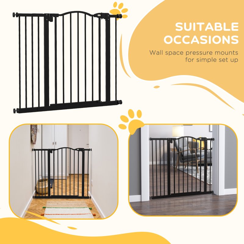 PawHut Pressure Fit Dog Stair Gate No Drilling Safety Gate Auto Close for Doorways, Hallways, 74-94cm Adjustable, 78cm Tall, Black