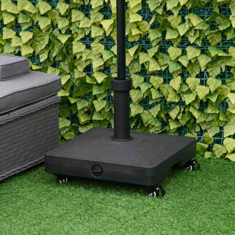 Outsunny Heavy Duty Garden Parasol Base Stand with Wheels, 18kg Sand or 16kg Water Filled Patio Umbrella Base Square Outdoor Umbrella Stand Holder, Black