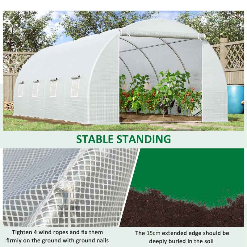 Outsunny 6 x 3 x 2 m Polytunnel Greenhouse with Metal Frame, Zippered Door and 8 Windows, Walk in Polytunnel Tent for Garden and Backyard, White