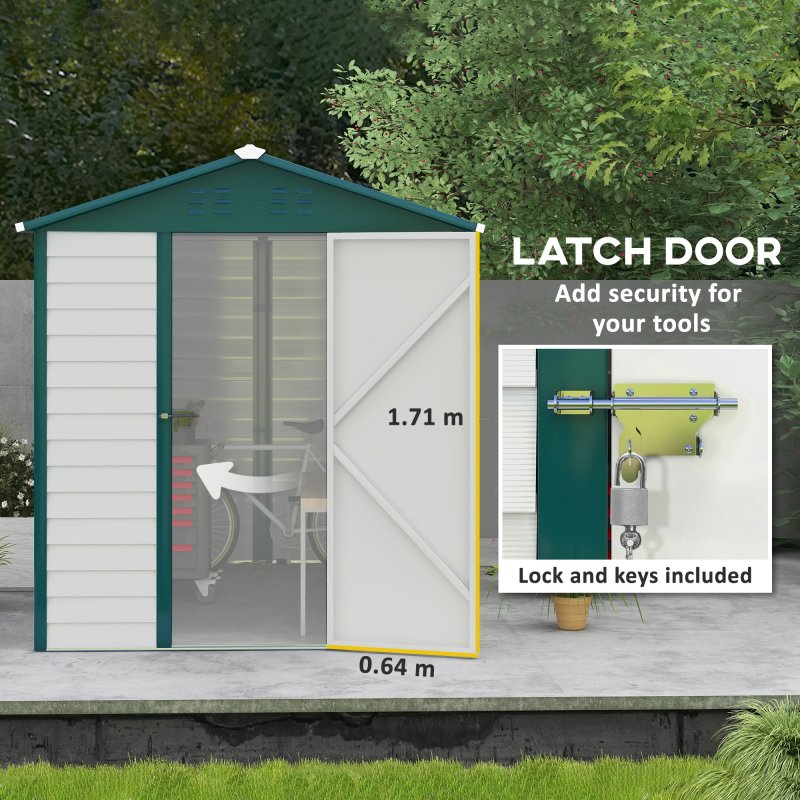 Outsunny 9 x 6FT Metal Garden Shed, Galvanised Outdoor Storage Shed with Window, Lockable Door, Tool Storage Shed for Yard, Patio, Lawn, Green