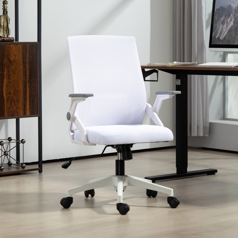 Vinsetto Mesh Office Chair, Desk Chair with Lumbar Support, Flip-up Armrest, Swivel Wheels, Adjustable Height, White