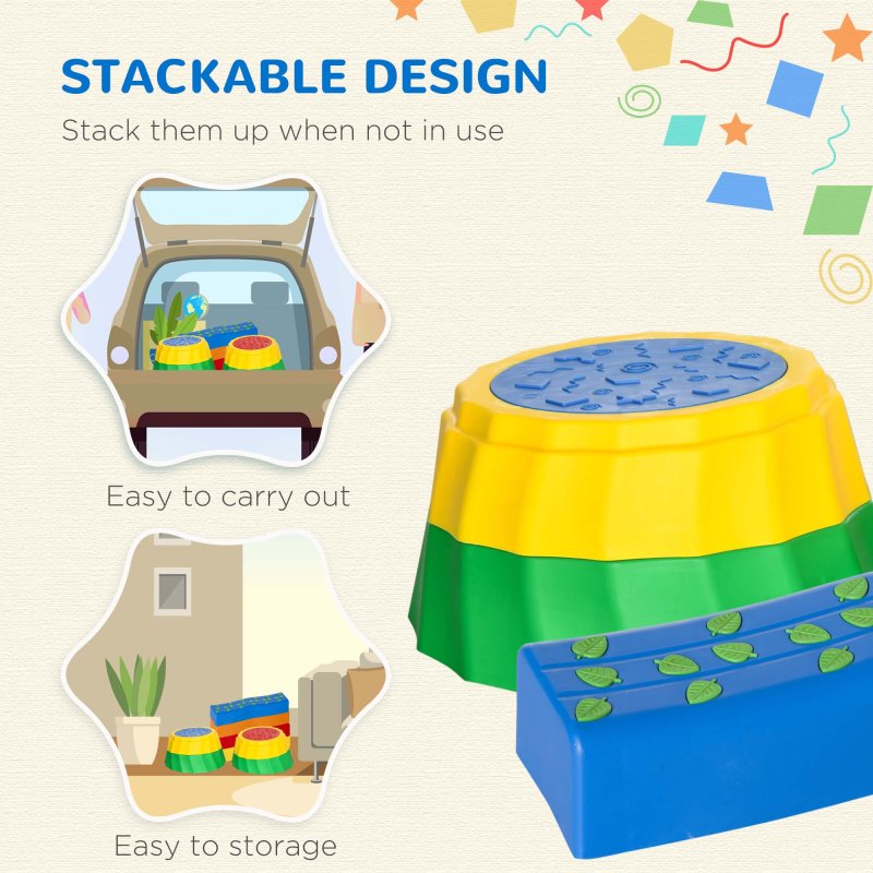 Outsunny 8 PCS Kids Stepping Stones Balance Beam w/ Non-Slip Surface and Bottom, Stackable Stepping Stones for Toddler