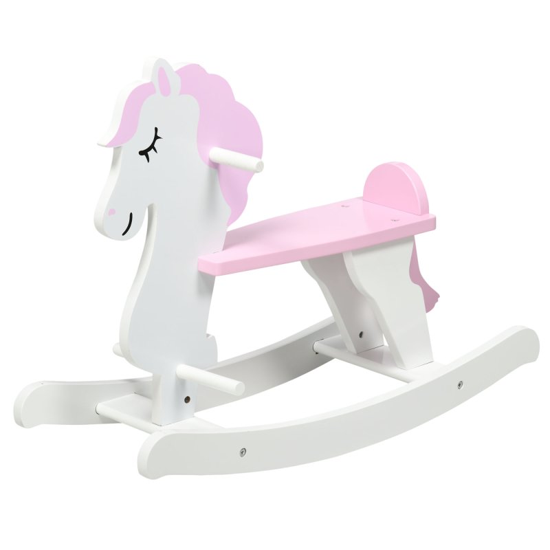 HOMCOM Kid Wooden Rocking Horse, Ride-On Toy with Handlebar, Foot Pedal for Toddlers Boys Girs (Pink) for Ages 1-3 Years