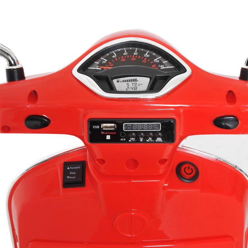 HOMCOM 6V Kids Electric Motorcycle Licensed Vespa Ride On Motorbike w/ MP3 Music LED Toy for 3-6 Years Old Red